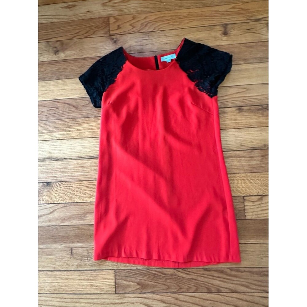 Camilla Red Dress with Black Lace Sleeves